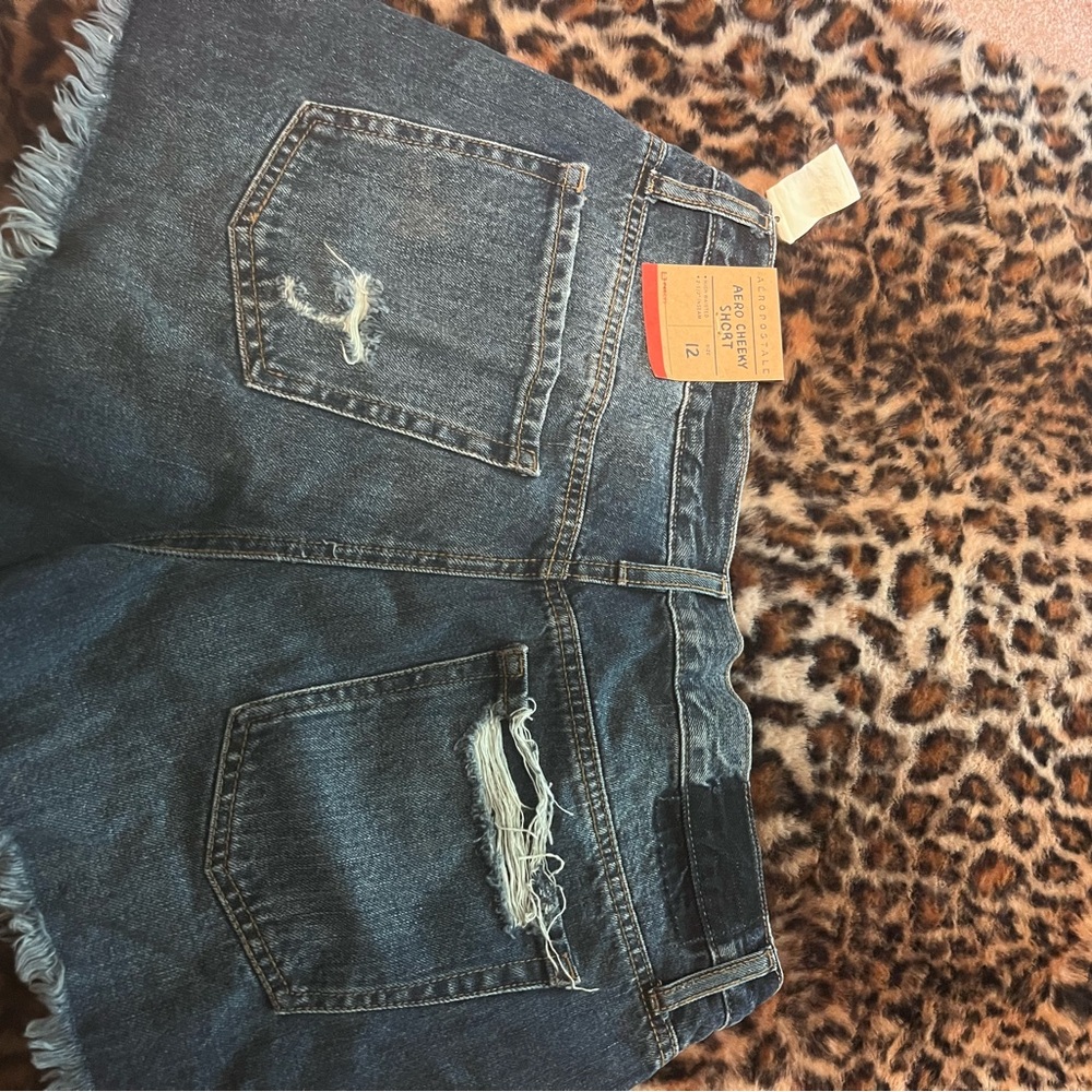 Aeropostale High-Waist Distressed Jean Shorts - Blue
